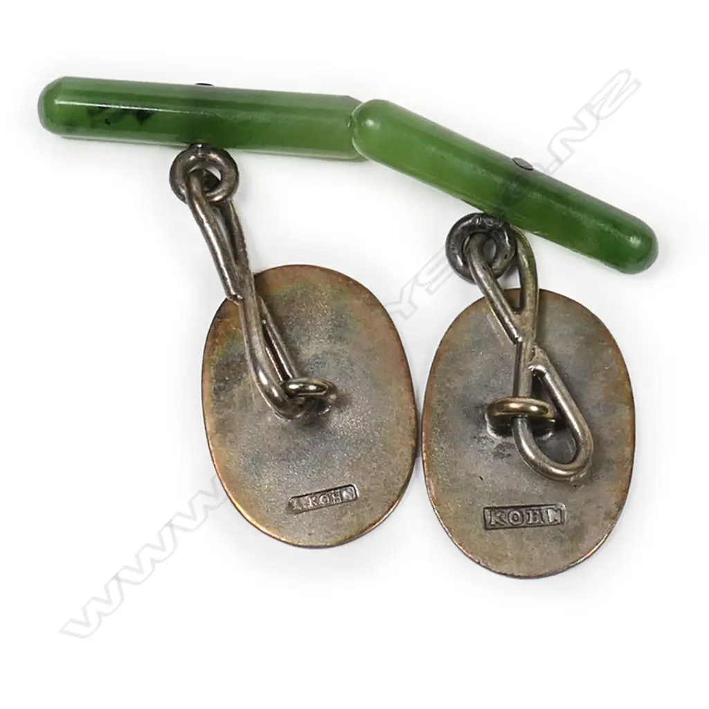 Kohn & Co silver and greenstone cuff links, Image 1++